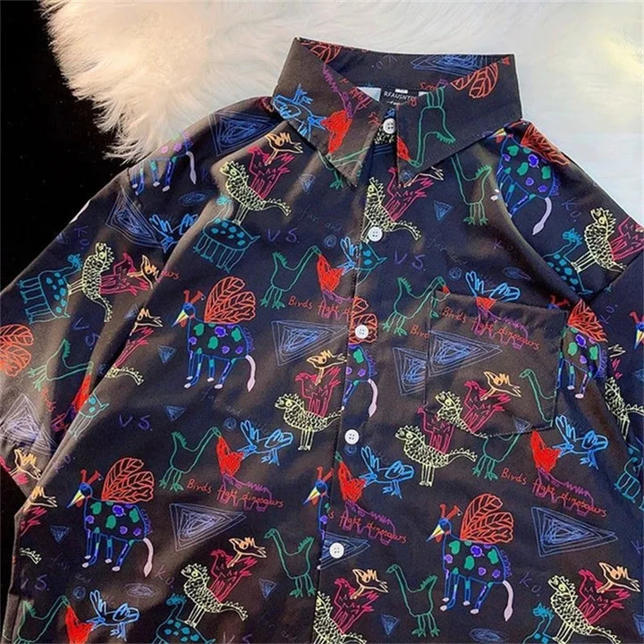 Summer Cartoon Polyester Fiber 3D Printed Shirt Hawaii Trendy Men's