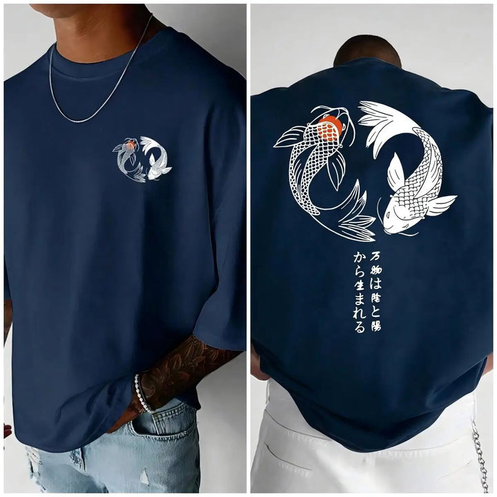 Japanese Koi Harajuku Illustration Pattern T-Shirt