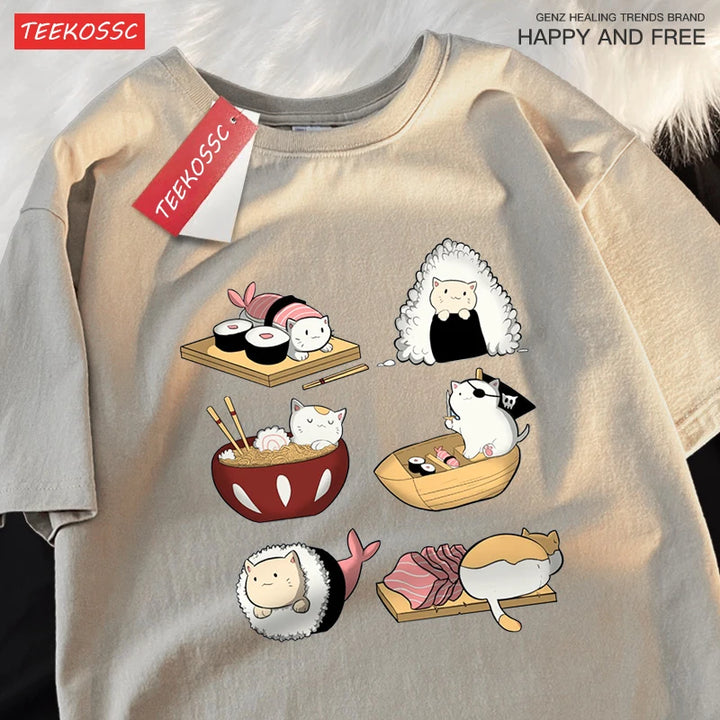 Cute Funny Sushi Cat Printing Tshirts