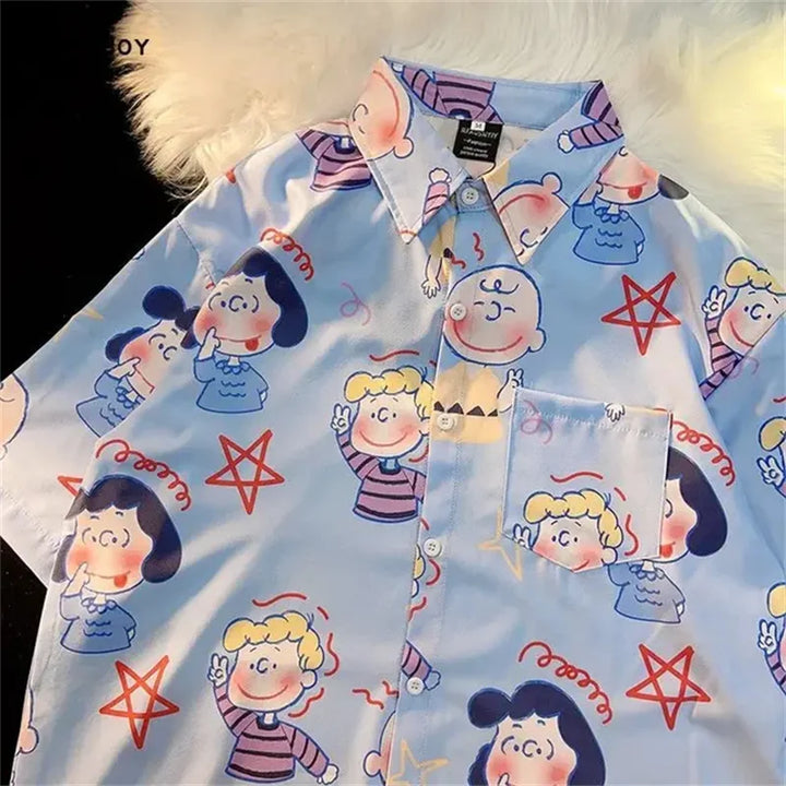 Summer Cartoon Polyester Fiber 3D Printed Shirt Hawaii Trendy Men's