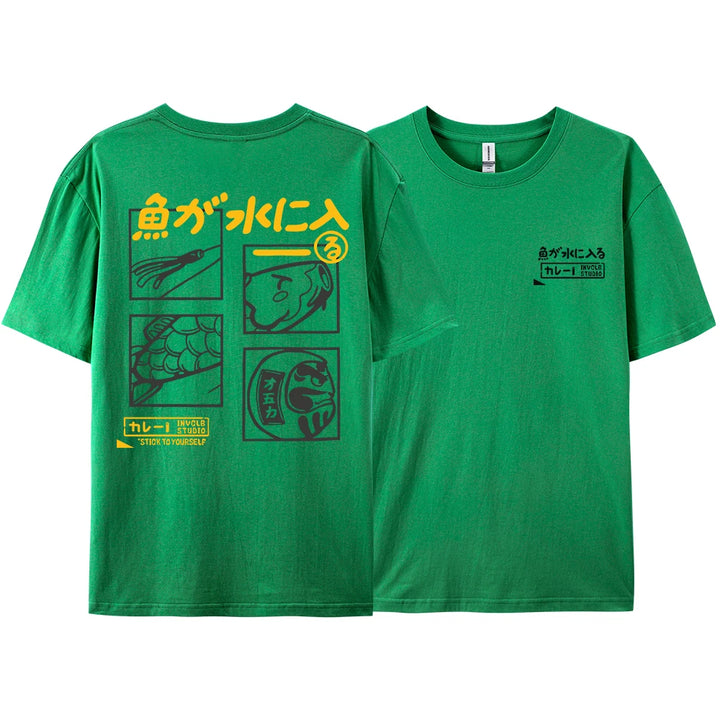 Japanese Retro Fashion Fish T-shirt (xl-xxl-xxxl)