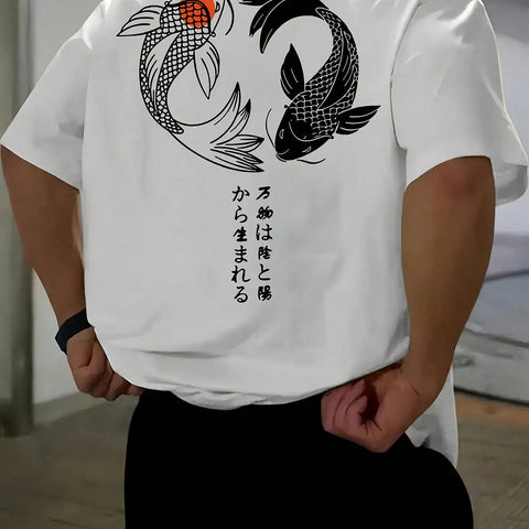 Japanese Koi Harajuku Illustration Pattern T-Shirt