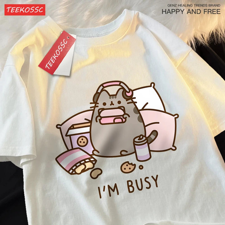 I'M Busy Cat Playing Games T Shirt High Quality Brand Clothing Loose