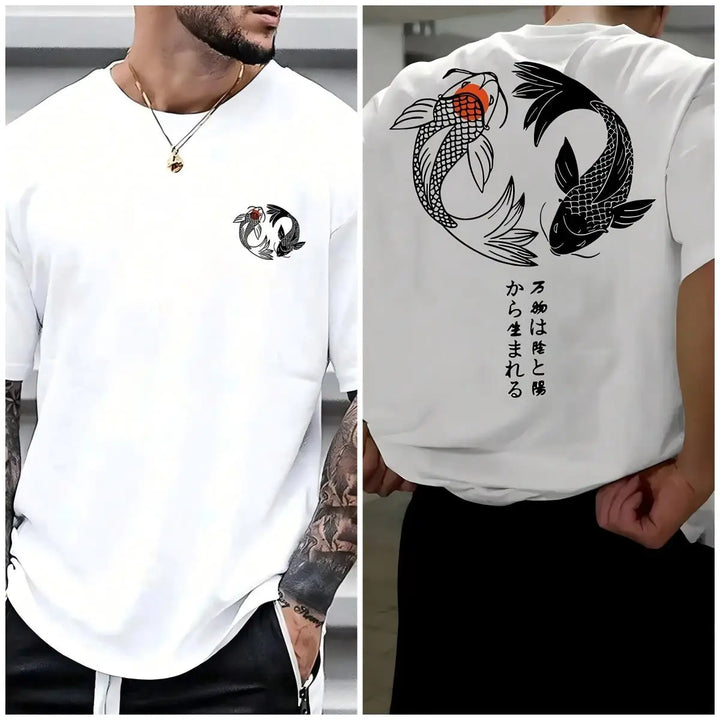 Japanese Koi Harajuku Illustration Pattern T-Shirt