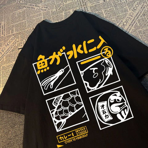 Japanese Retro Fashion Fish T-shirt (xl-xxl-xxxl)