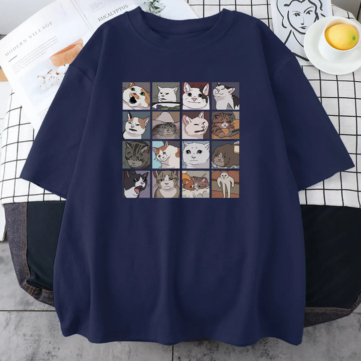 Meme Cats Puzzle Creativity Printed T-Shirts