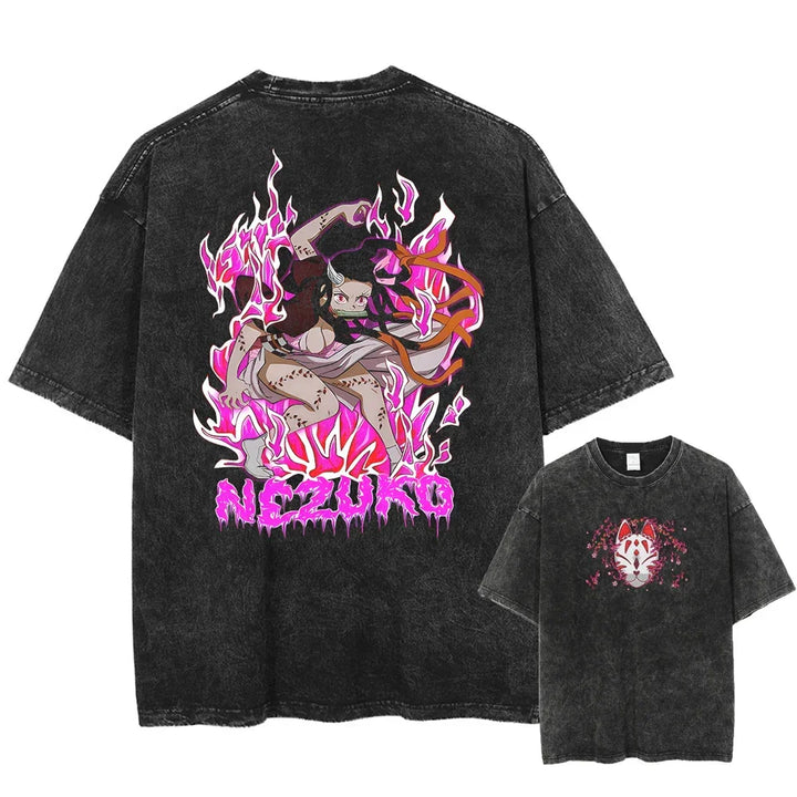 Vintage Washed Tshirts Anime Demon Slayer (S-M-L)