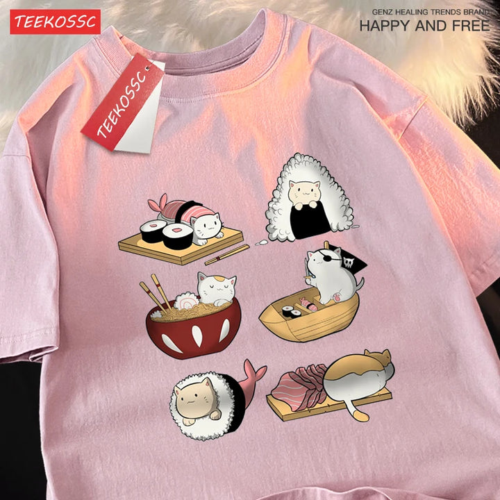 Cute Funny Sushi Cat Printing Tshirts
