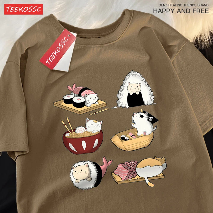 Cute Funny Sushi Cat Printing Tshirts