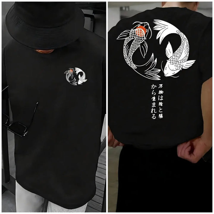 Japanese Koi Harajuku Illustration Pattern T-Shirt