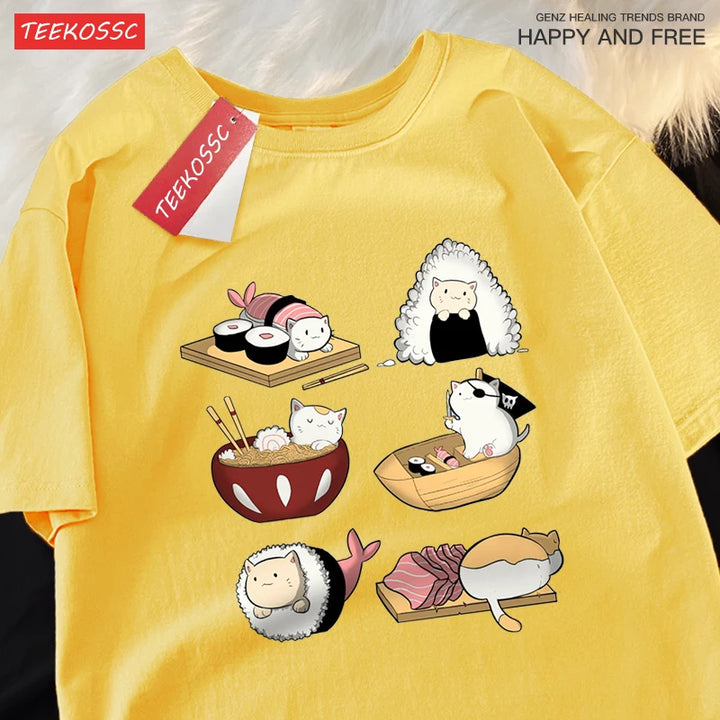 Cute Funny Sushi Cat Printing Tshirts