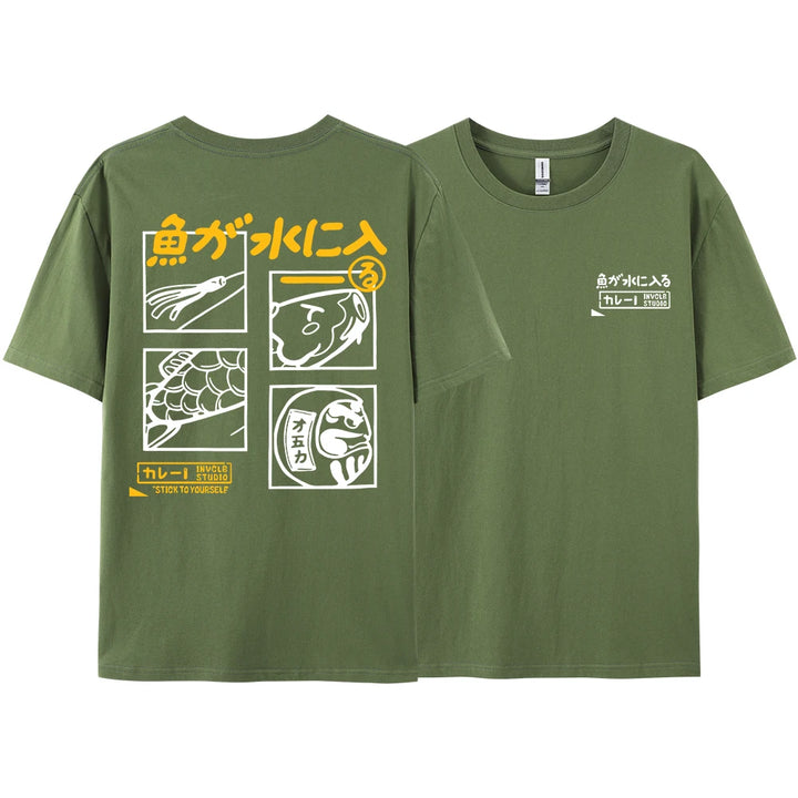 Japanese Retro Fashion Fish T-shirt (S-M-L)