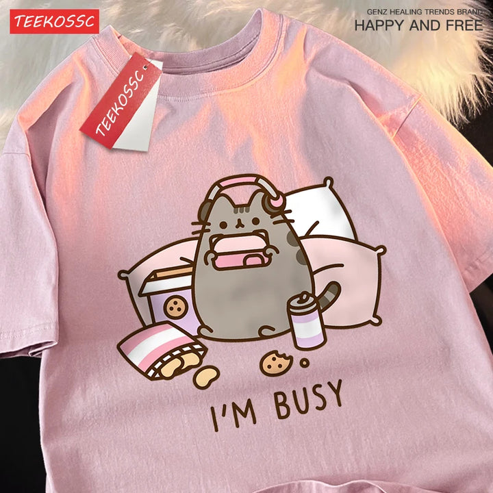 I'M Busy Cat Playing Games T Shirt High Quality Brand Clothing Loose