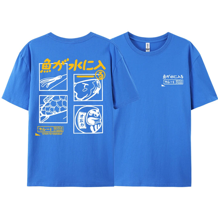 Japanese Retro Fashion Fish T-shirt (xl-xxl-xxxl)