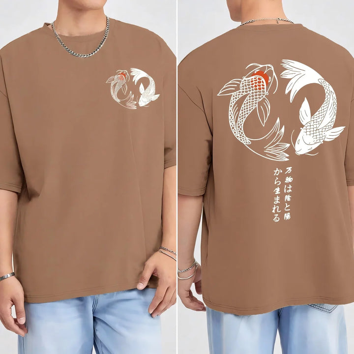 Japanese Koi Harajuku Illustration Pattern T-Shirt