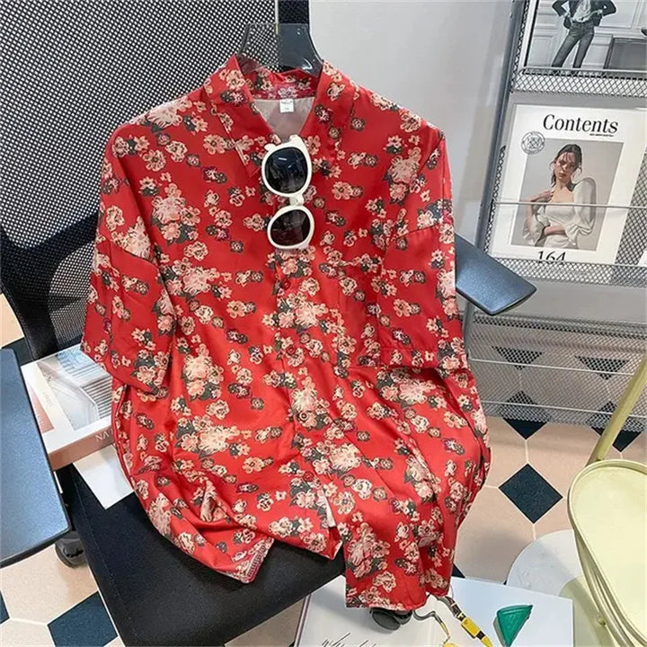 Summer couple comfortable polyester fiber 3D printed shirt Hawaii trendy men's short sleeved top