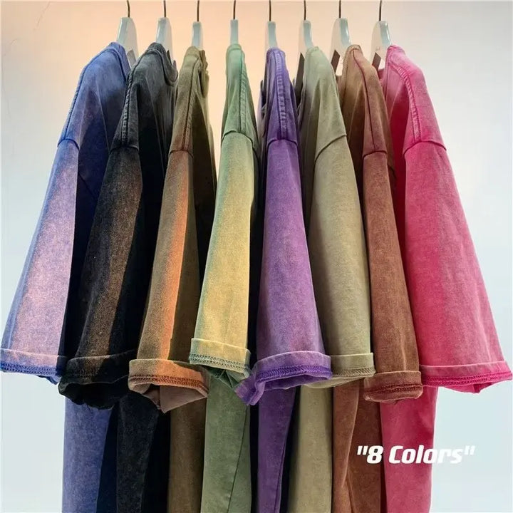 American Style Retro Heavyweight Solid Color T-shirt