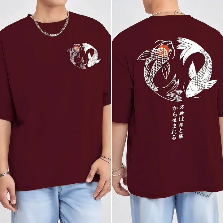 Japanese Koi Harajuku Illustration Pattern T-Shirt