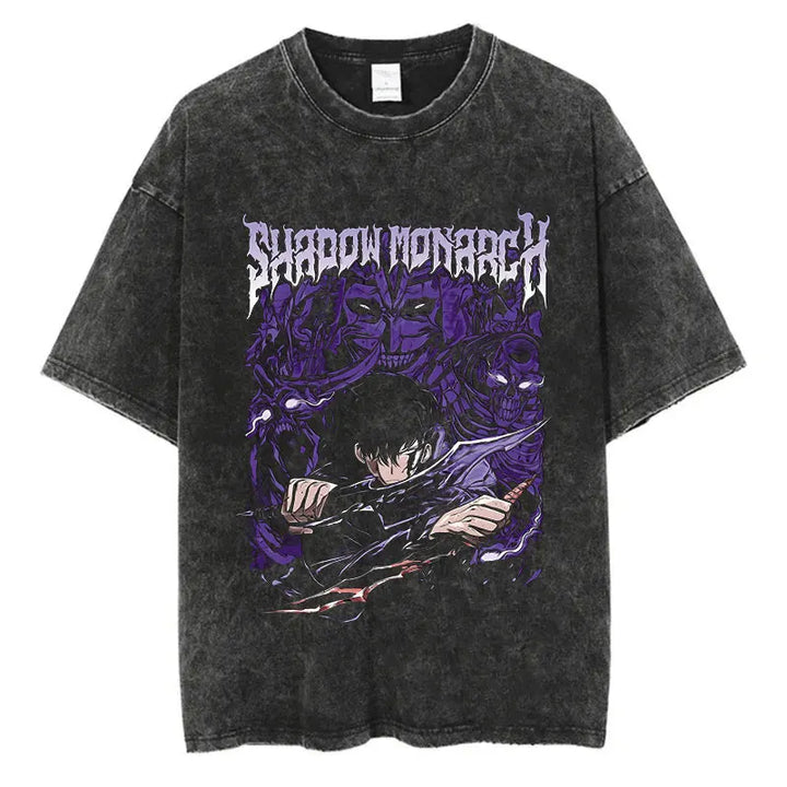 Japanese Anime Solo Leveling Print Vintage Washed Tshirt