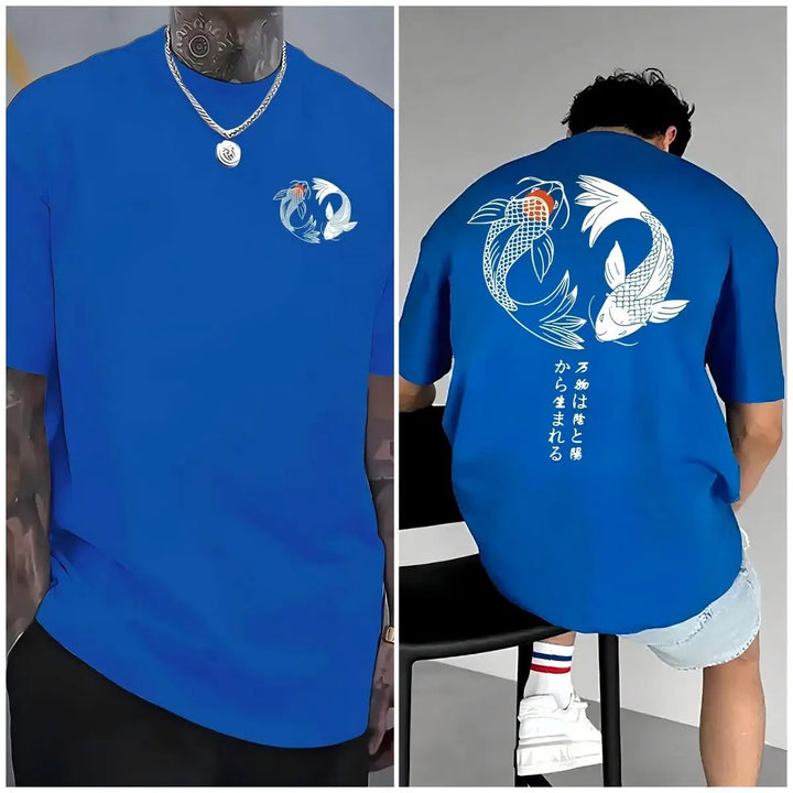 Japanese Koi Harajuku Illustration Pattern T-Shirt