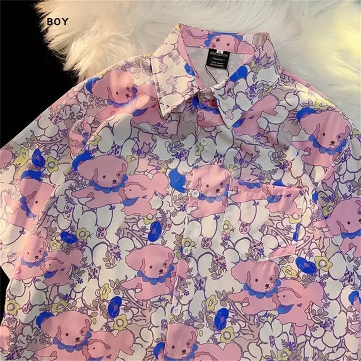 Summer Cartoon Polyester Fiber 3D Printed Shirt Hawaii Trendy Men's