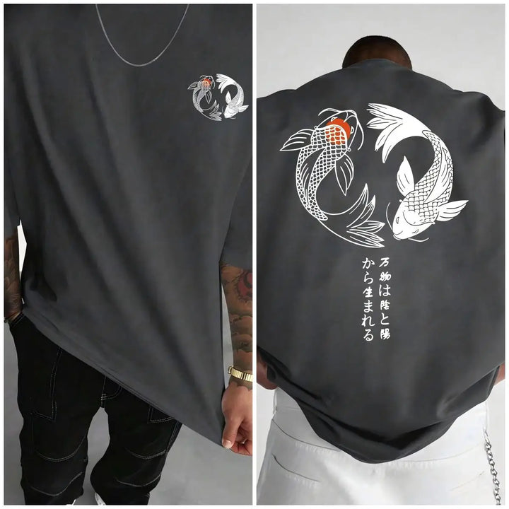 Japanese Koi Harajuku Illustration Pattern T-Shirt