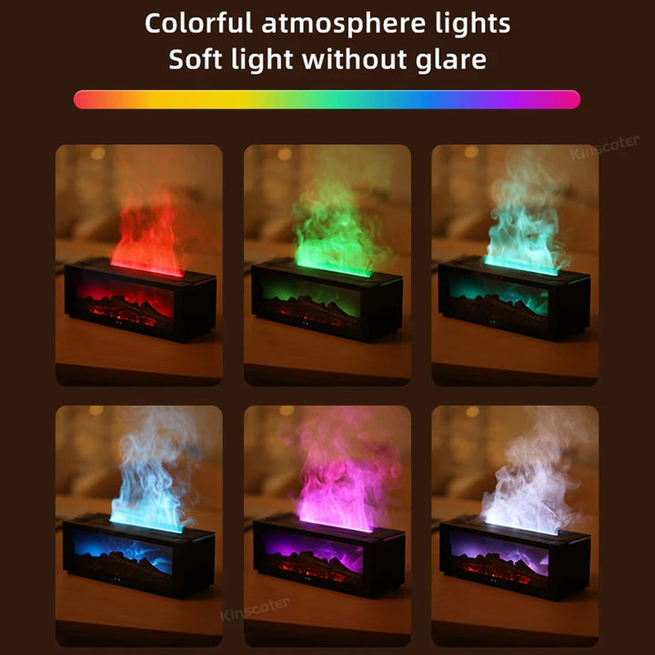 Colorful Flame Fireplace Aroma Diffuser 150ml Waterless Auto-Off Air Humidifier