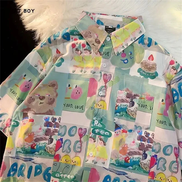 Summer Cartoon Polyester Fiber 3D Printed Shirt Hawaii Trendy Men's