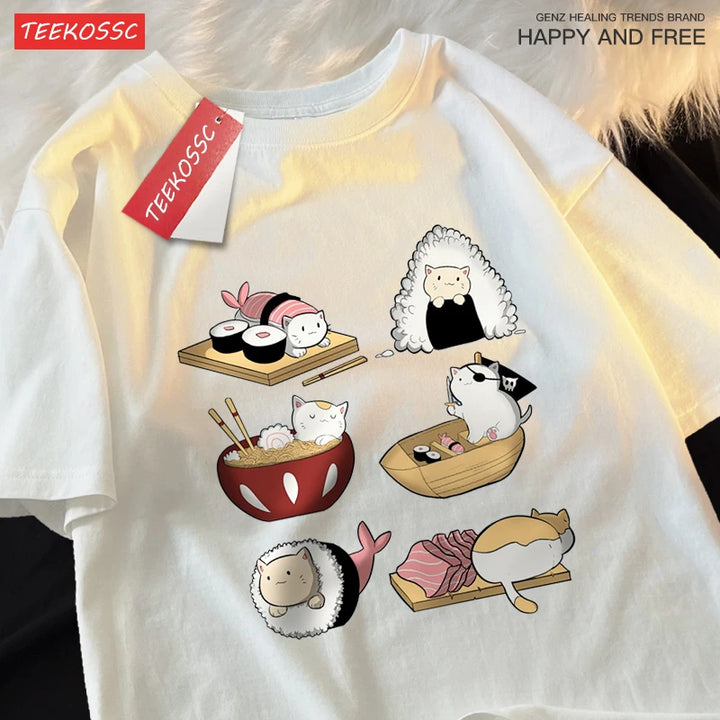 Cute Funny Sushi Cat Printing Tshirts
