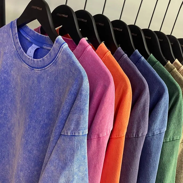 American Style Retro Heavyweight Solid Color T-shirt