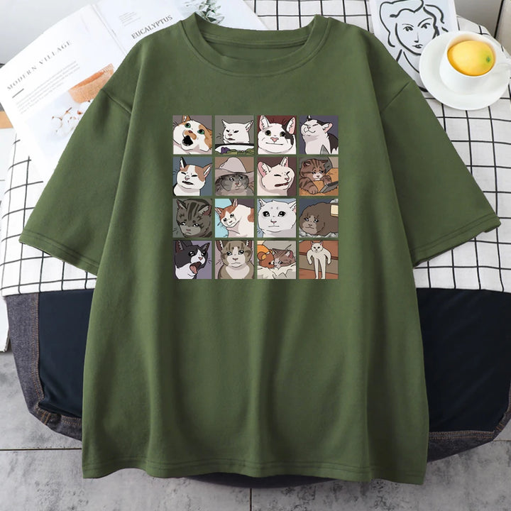 Meme Cats Puzzle Creativity Printed T-Shirts