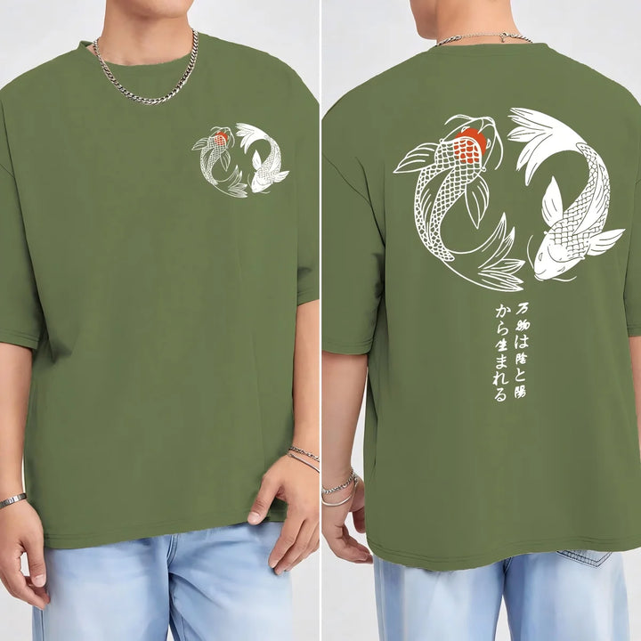 Japanese Koi Harajuku Illustration Pattern T-Shirt