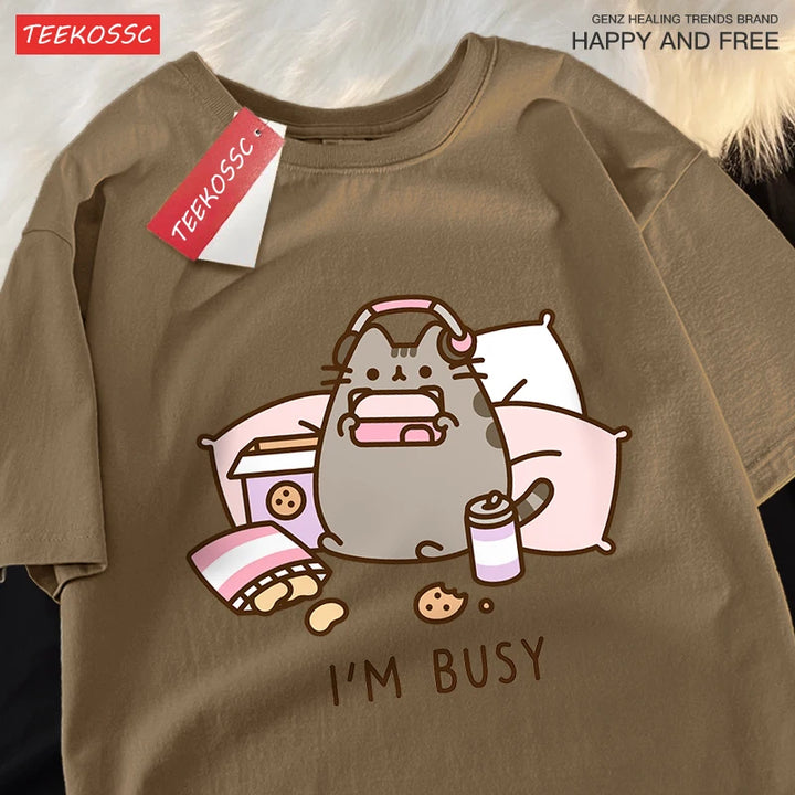 I'M Busy Cat Playing Games T Shirt High Quality Brand Clothing Loose
