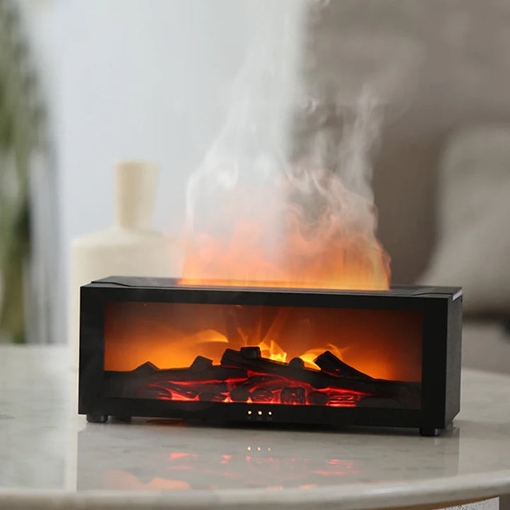 Colorful Flame Fireplace Aroma Diffuser 150ml Waterless Auto-Off Air Humidifier