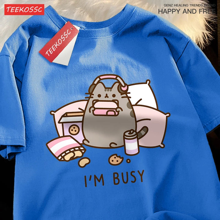 I'M Busy Cat Playing Games T Shirt High Quality Brand Clothing Loose