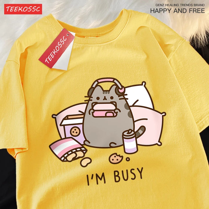 I'M Busy Cat Playing Games T Shirt High Quality Brand Clothing Loose