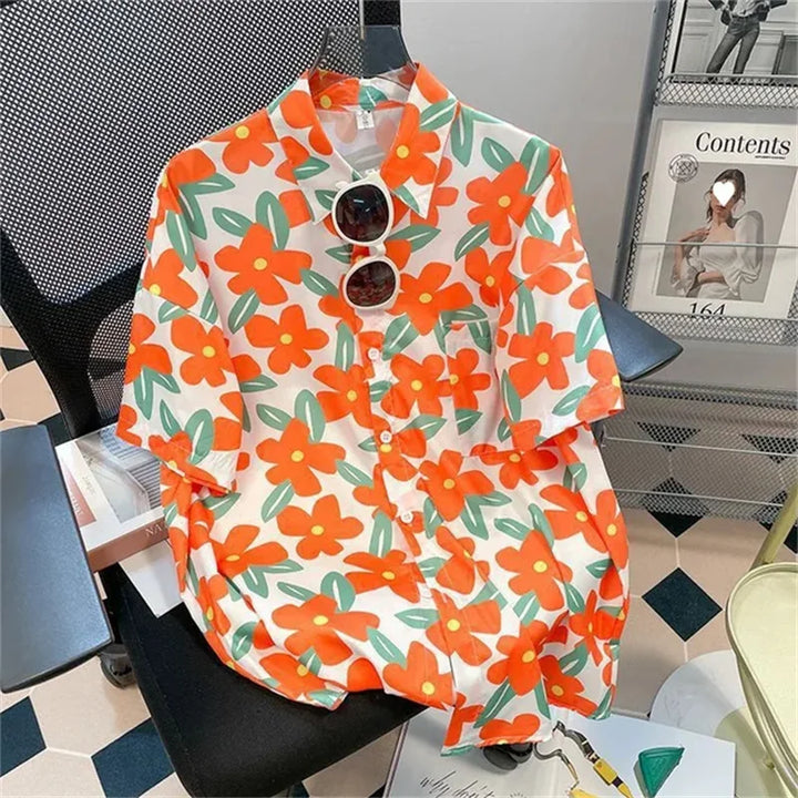 Summer couple comfortable polyester fiber 3D printed shirt Hawaii trendy men's short sleeved top