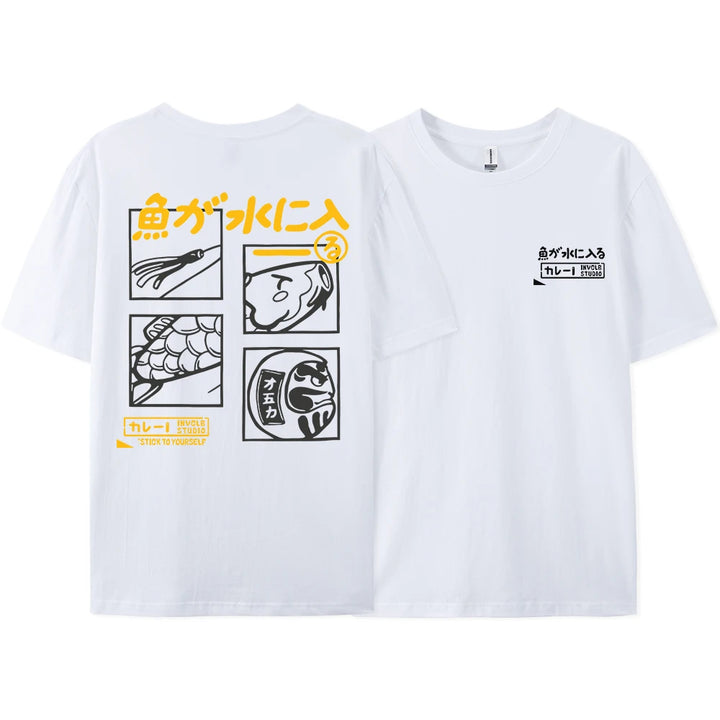 Japanese Retro Fashion Fish T-shirt (xl-xxl-xxxl)