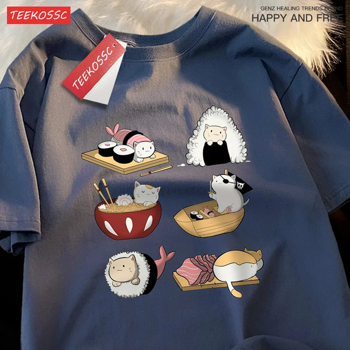 Cute Funny Sushi Cat Printing Tshirts