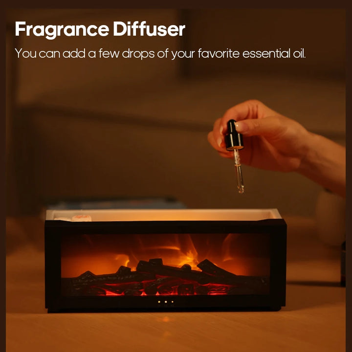 Colorful Flame Fireplace Aroma Diffuser 150ml Waterless Auto-Off Air Humidifier