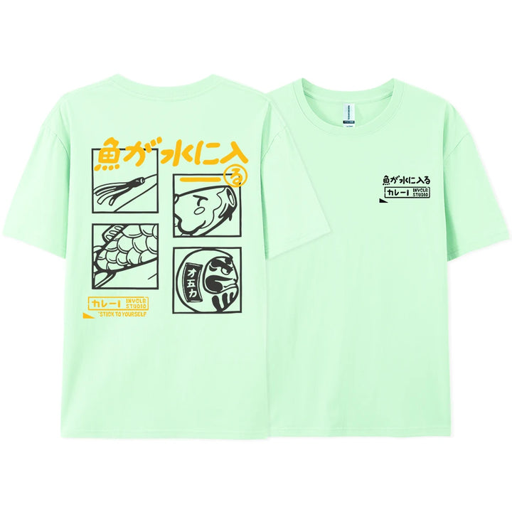 Japanese Retro Fashion Fish T-shirt (S-M-L)
