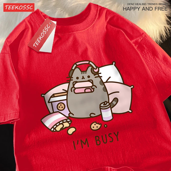 I'M Busy Cat Playing Games T Shirt High Quality Brand Clothing Loose