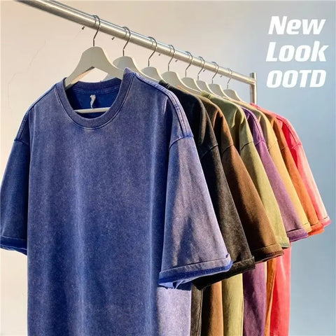 American Style Retro Heavyweight Solid Color T-shirt