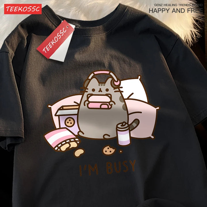 I'M Busy Cat Playing Games T Shirt High Quality Brand Clothing Loose