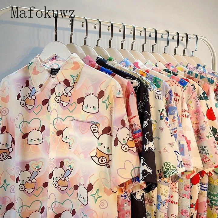 Summer Cartoon Polyester Fiber 3D Printed Shirt Hawaii Trendy Men's