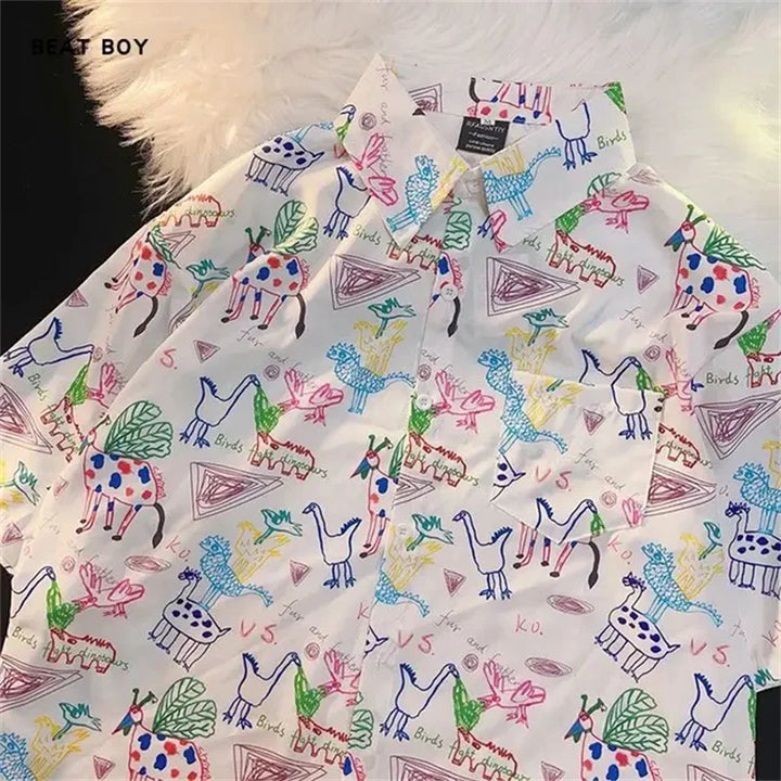 Summer Cartoon Polyester Fiber 3D Printed Shirt Hawaii Trendy Men's