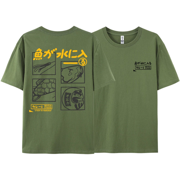 Japanese Retro Fashion Fish T-shirt (S-M-L)