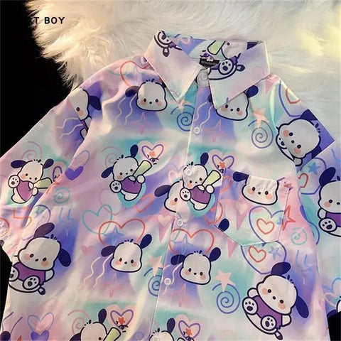 Summer Cartoon Polyester Fiber 3D Printed Shirt Hawaii Trendy Men's