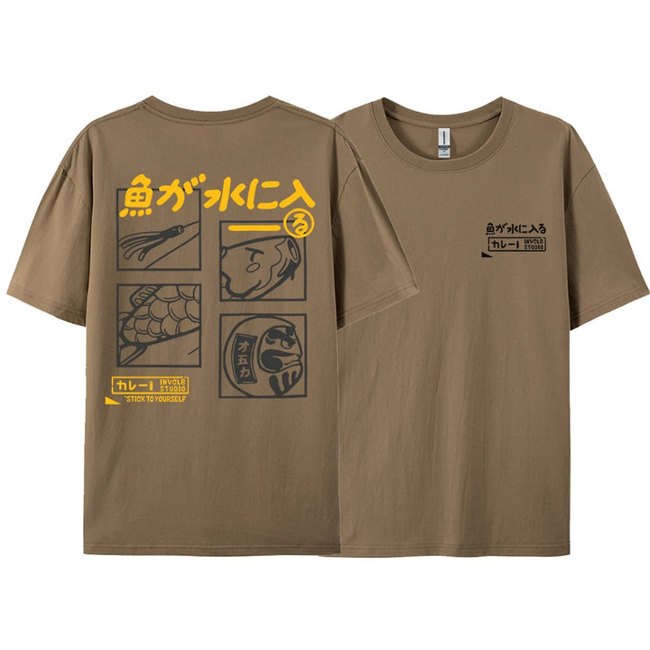Japanese Retro Fashion Fish T-shirt (xl-xxl-xxxl)