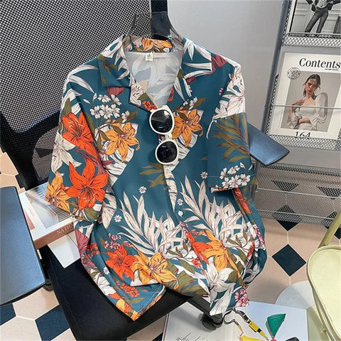 Summer couple comfortable polyester fiber 3D printed shirt Hawaii trendy men's short sleeved top